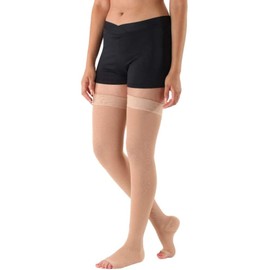 Absolute Support Thigh High Compression Stockings Silicone Border, Beige - Small