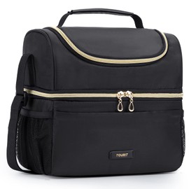 TOURIT Dual Compartment Lunch Bag Women Insulated Lunch Box Cooler Bag for Men, Women, Work, Picnic, Black