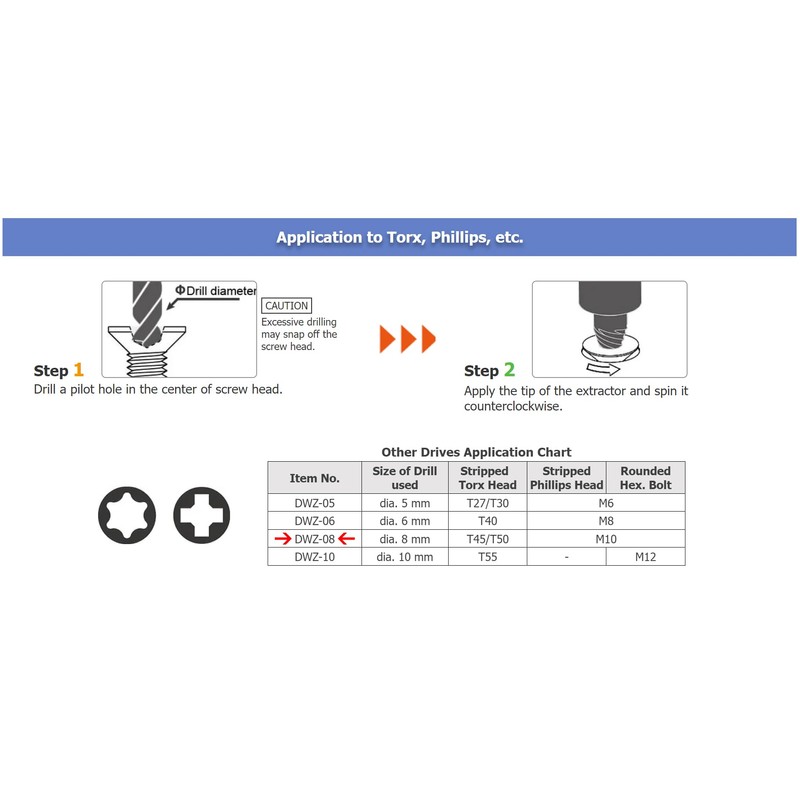 ENGINEER DWZ-08 Hex Socket Screw Extractor for The Quick &