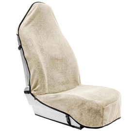 Season Guard Waterproof Towel Seat Cover with Non Slip Grip - Washable Carseat Protector Great for Gym Workout - Universal Terry Cloth Seat Cushion with Pocket Fit for Car SUV Van Truck 1pcs Beige