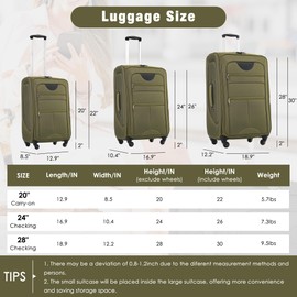 Campfun 5 Piece Luggage Sets, Carry On Luggage Set with Travel Bag & Toiletry Bag, Expandable Softcase Suitcase with External Pockets TSA Lock, Checked Suitcase 20/24/28in for Women Man, Army Green