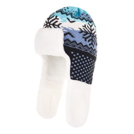 Team Snowflake Winter Trapper Hat for Women - Fun Ushanka Hat with Ear Flaps, White - Turquoise, One Size