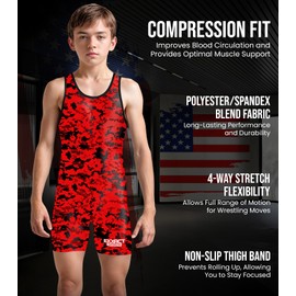 Exxact Sports Digital Camouflage Men's Wrestling Singlet, High-Performance Powerlifting Singlet, Wrestling Singlets for Men (AS, Red Camo)