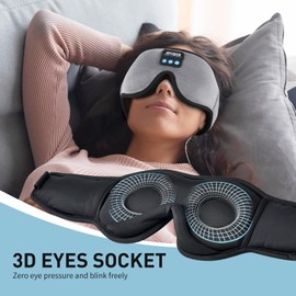 Sleep Headphones Mask, Music Eye Mask with Microphone Built-in HD Speakers, 3D Wireless Music Sleeping Headphones Sleep Eye Mask for Men Women, Zero Eye Pressure 3D Soft Eye Shade Cover for Travel (grey)