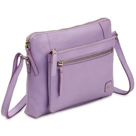 Wise Owl Accessories Small Soft Pebbled Real Leather Crossbody Handbags Purses Triple Zip Premium Sling Crossover Shoulder Bag for Women Gift (Lavender Nappa)