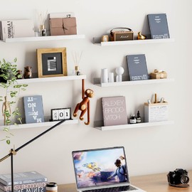 Mifurn Wall-Mounted Floating Shelves for Wall Set of 6, Modern Wall Shelves Decor Wood Storage Shelves for Bedroom, Living Room,Bathroom Shelves, Kitchen, Hanging Shelves for Room, 24 in, Oak