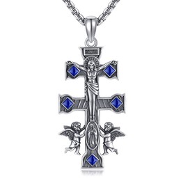 YAFEINI Caravaca Cross Necklace Sterling Silver Cruz de Caravaca Necklace Jesus Crucifix Christian Jewelry for Men