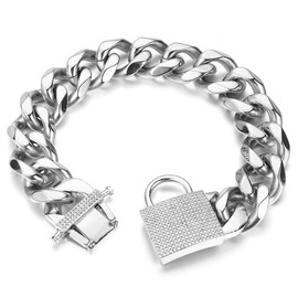 Aiyidi Strong Dog Chain Collar Heavy Duty Stainless Steel Silver Dog Chain Wide 23MM Thick Cuban Link Choke Chain Dog Collar for Medium Large Dogs(26inches)