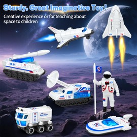 7Pcs Diecast Space Toys for Kids 3 4 5 6-9, 1:64 Scale Rocket Ship, Explorer, Space Shuttle Planet Toy with Astronaut Figure Spaceship Rocket Playset for Boys Girls Birthday Gift