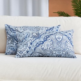 Mellanni Throw Pillow Covers - Pack of 2 Decorative Cover with Hidden Zipper - for Home Decor and Living Room - Double Brushed Microfiber - Easy Care and Quick Drying (12x20, Coverlet Medallion Blue)