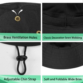 Rosoz - Sombreros de sol para hombres y mujeres, sombrero Boonie UPF 50+, sombrero de cubeta de ala ancha, protección UV, pesca, senderismo, safari al aire última intervensión, 2pack-black/blue