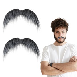 Glue-On Moustache Fake Beard Moustache for Halloween Grey