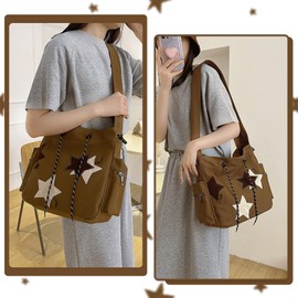 AZURAOKEY Y2K Star Messenger Bag Aesthetic Canvas Crossbody Bag, Cute Tote Bags Kawaii Zipper Shouder Bag for Women