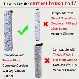 Cyorka Replacement Roller for iFloor Wet Dry Cordless Vacuum Cleaner Note: Not for iFloor One s3 s5, 2 Pack Roller Brush, 4 Pre-Filter Foam.