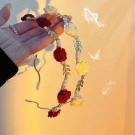 Pack of 2 Women's Headband with Rose Beads, Headband Made of Red and White Rose Beads, Metal Rose Hair Accessories, Perfect for Any Outfit, Wedding Bridal Headpiece, Elegant Girls