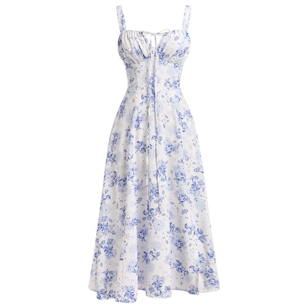 IBTOM CASTLE Women Floral Corset Dress: Ladies Boho Midi Dress