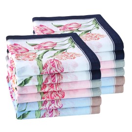 HOULIFE Women's Handkerchiefs - Flower Handkerchiefs, Women's Handkerchiefs, Pure 60S Combed Cotton for Everyday Use Wedding, 45 x 45 cm, 6/12 Pieces, mixed