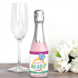 Big Dot of Happiness Just Engaged - Colorful - Mini Wine and Champagne Bottle Label Stickers - Engagement Party Favor Gift for Women and Men - Set of 16