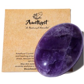 MAIBAOTA 2.4" Large Amethyst Crystal Stone Polished Palm Stone Healing Crystals 0.7" Thick Natural Reiki Gemstone Worry Stone Energy Balancing Anxiety Stress Relief Meditation 1 Pc