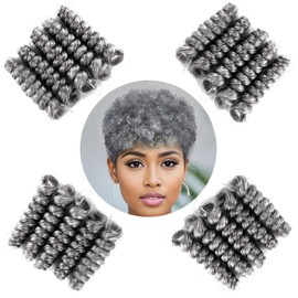 Queentas 3 Packs 10inches Short Crochet Synthetic Hair Extensions (12mm) Curly Braids Prelooped Crochet Hair for Black Women (Natural Black Mixed Grey)