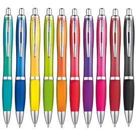 Libetui Pack of 10 Ballpoint Pens with Non-Slip Grip Zone and Large Capacity in Trendy Colours
