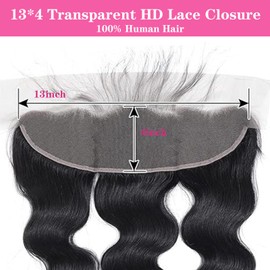 Unvizossa 13 x 4 Lace Frontal Closure Body Wave Lace Frontal Ear to Ear Transparent Lace Front Closure Human Hair 10 Inch 100% Remy Human Hair 150% Density Natural Color