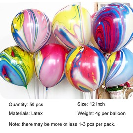 ALIER 50 Pcs Rainbow Agate Marble Latex Balloons 12 inch, Color Marble Tie Dye Swirl Effect Balloons for Easter Party Decoration, Wedding, Birthday Party Decor