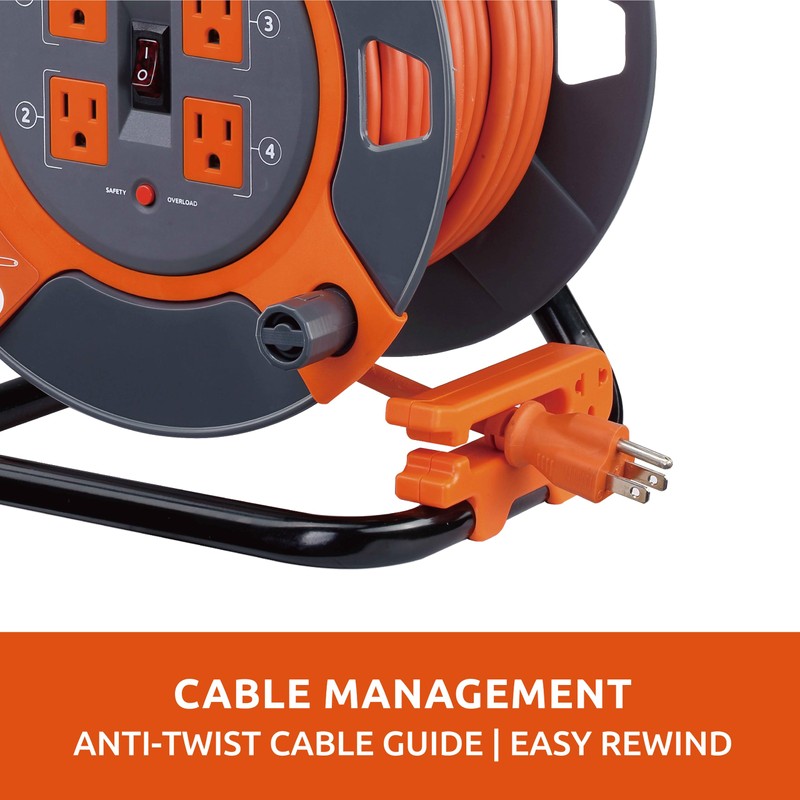 Link2Home Cord Reel 80 ft. Extension Cord 4 Power Outlets