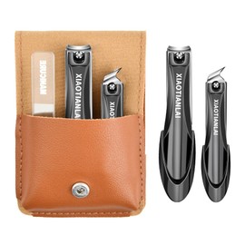 Dokeno Nail Clippers Set for Fingers and Toenails, Stainless Steel Manicure Set with Leather Case, Large Nail Clippers, Oblique Nail Clippers, Nail File, Nail Clippers for Men and Women, Seniors Thick