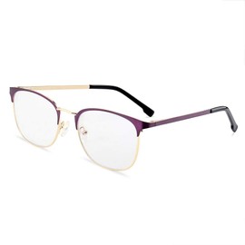 Gudzws Stylish Reading Glasses Anti Blue Light Eyewear Readers TR with Metal Half Frame Spring Hinges Filter Rays Protect Eyes Women Lady Purple +3.50