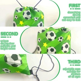 Bluegogo 58Pcs Soccer Party Favors: Soccer Goodie Bags for boys Includes 12Pcs 13 x 11 Inch Soccer Drawstring Bags Slap Silicone Bracelet Keychain Tattoo Stickers for Soccer Party Decorations Supplies