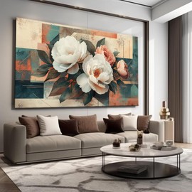 IDAFU Modern Country Floral Wall Art - Country flower wall art Landscape Canvas Painting, Botanical Spring Wall Décor Pictures for Living Room, Bedroom & Office, Ready to Hang 40L x 20W