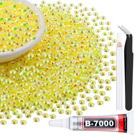 5000Pcs 4mm Resin Jelly Rhinestones with 1Pcs 10ml B7000 Jewelry Glue for Crafting, Lemon Yellow AB Flatback Gems, Bedazzling Crystal Bulk for DIY Crafts Clothing Tumblers Shoes Nail Art Fabric