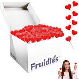 Fruidles Valentines Day Lollipops Mini Red Heart Shaped Strawberry Flavored Lollipop, Individually Wrapped, 5g Lollipops (1600 Lollipops)