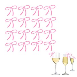 12Pcs Pink Bow Drink Tags Wine Charms Drink Markers for Glasses Cup Cocktail Party Decorations Bowknot Drink Toppers Bows Decor Bachelorette Party Accessories for Wedding Engagement Party Favors