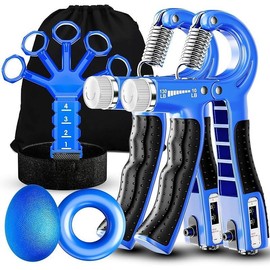 Grip Strength Trainer(5 Pack) with Finger Exerciser, Hand Grip Strengthener, Finger Stretcher,Grip Ring & Stress Relief Ball for Muscle Building and Injury Recover with Carry Bag - Color: BLUE
