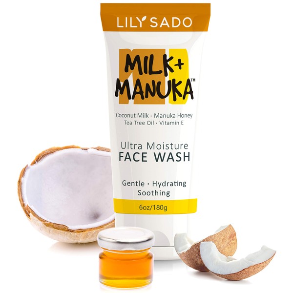 Lily Sado Milk+Manuka Coconut Milk & Manuka Honey Cream Face Cleanser – Natural Ultra Moisturizing Facial Wash Cleanses, Balances, Soothes & Hydrates - Reduces Pores & Blackheads that Cause Acne - 5oz