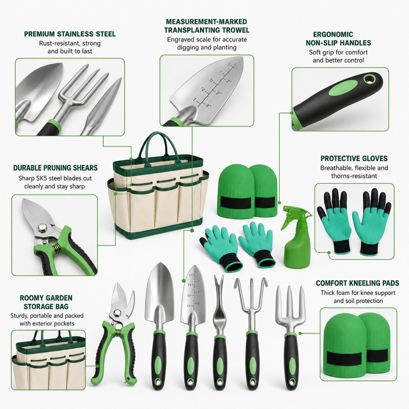 Garden Tool Set with Storage Bag for Plant Care –