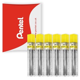 Pentel Super Hi-Polymer Mechanical Leads - For Automatic / Mechanical Pencils - In Pentel Cushion Packaging - 0.9mm Class 2B - Pack of 6 Tubes (90 Leads)