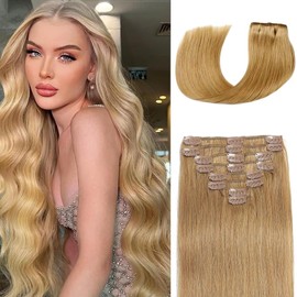 Human Hair Clip in Extensions Real Human Hair Clip-in Chestnut Brown Clip ins 100% Brazilian Remy Human Hair Extension for Women 8pcs Per Set with 18 Clips Double Weft (20 Inch)