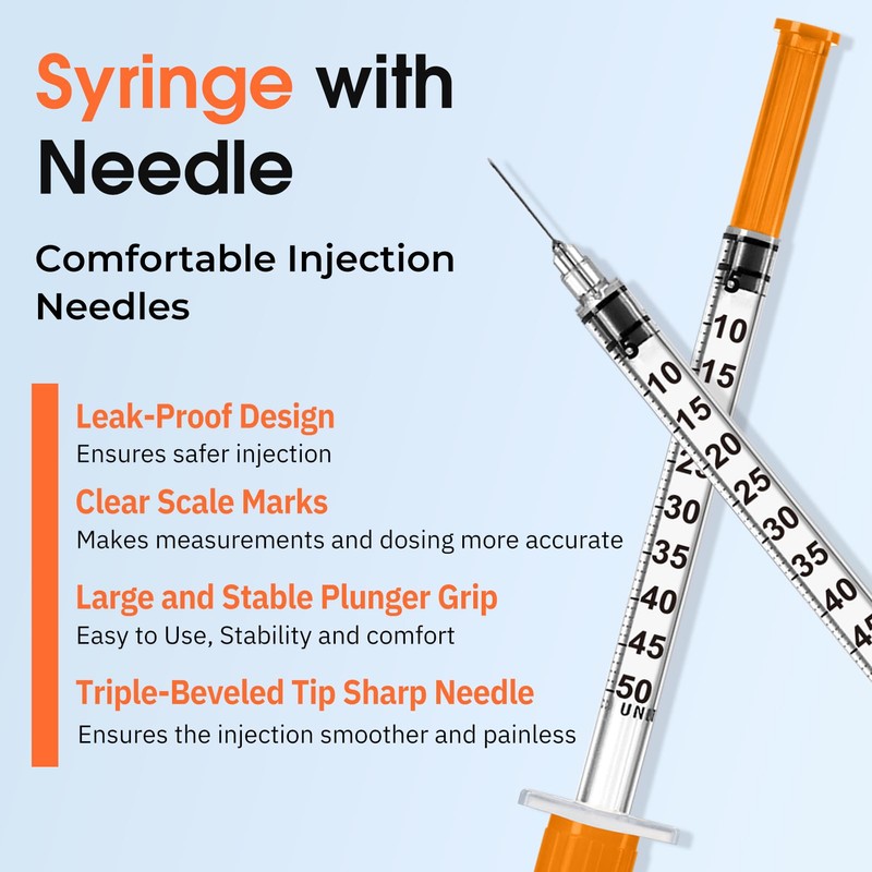 Medhome 0.5ml 31G 5/16inch Syringe, Individually Wrapped, Pack of 100