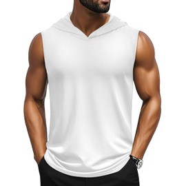 Cotrasen Men's Hooded Tank Top UPF 50+ Sleeveless Hoodies Lightweight Casual Gym Workout Shirts Cooling Muscle Cut Off Tee Shirt White L