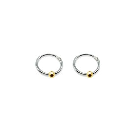 Sterling Silver Ball Bead Small Endless 10mm Thin Round Unisex Hoop Earrings for Men Women, Sterling Silver, No Gemstone