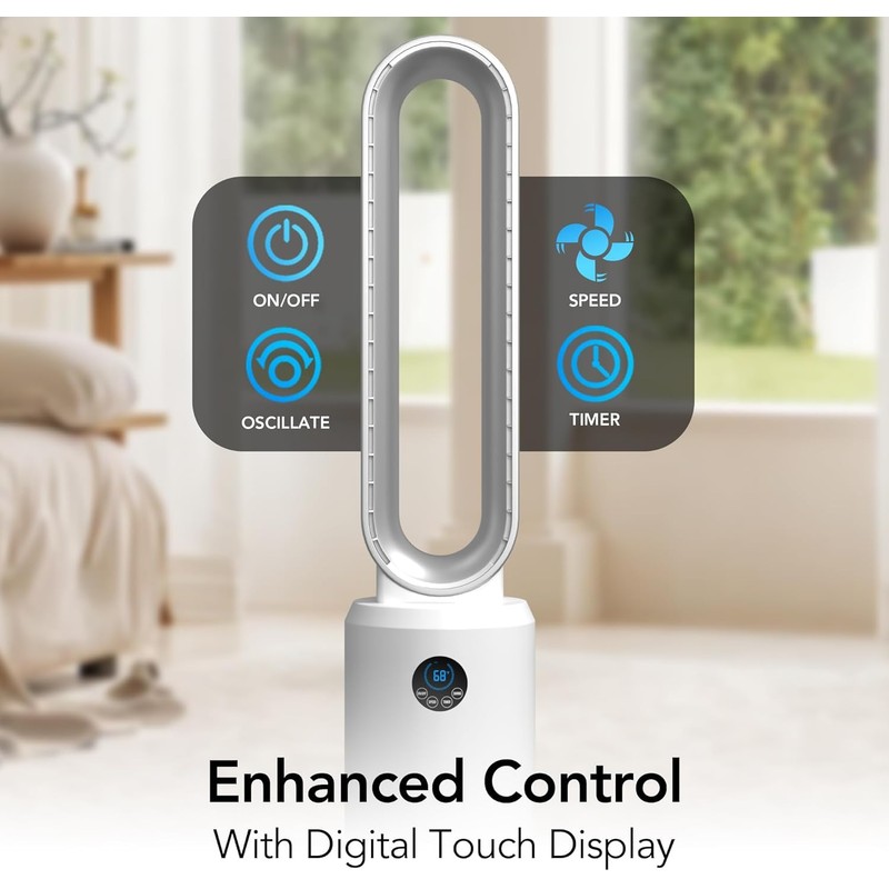 EZ-CHILL 40" Bladeless Tower Fan for Bedroom with Remote Control,