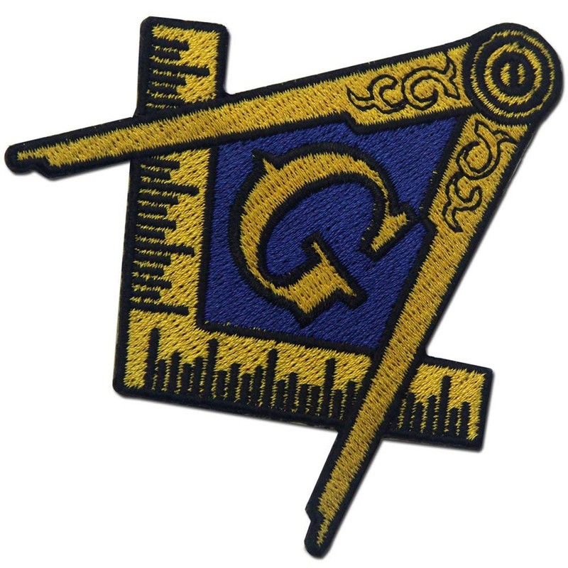 Masonic Logo Embroidered Iron On / Sew On Patch, Yellow