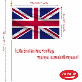 LUSEOAN 20 Pack United Kingdom UK Mini Stick Flags British Small Miniature Handheld Flag Decorations,5x8 Inch