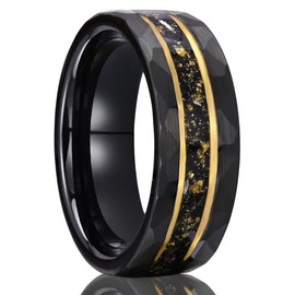 Concept Knight Tungsten Carbide Rings for men and women 8mm Golden Fluted Inlay Gold Foil Meteorite Men's Wedding bands High Polish Hammered Matte brushed (8mm black, 10)