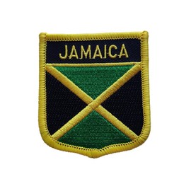 Tasmiraff - 2 parches bordados con la bandera de Jamaica para mochilas, zapatos, sombreros, planchar, coser, 1 rectángulo y 1 escudo (verde Jamaica)