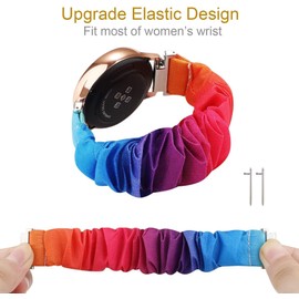 Fit for Garmin Venu Sq Bands Women, 20mm Feminine Elastic Scrunchy Replacement Watch Band Straps Bracelet Wristband Fit for Garmin Forerunner 245 Music, Galaxy Watch Active 2 (Rainbow Green)