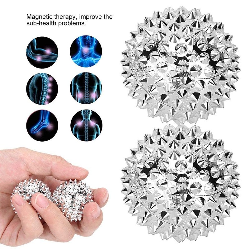 1 Pair Magnetic Massage Ball, Hand Massage Acupressure Ball, Silver